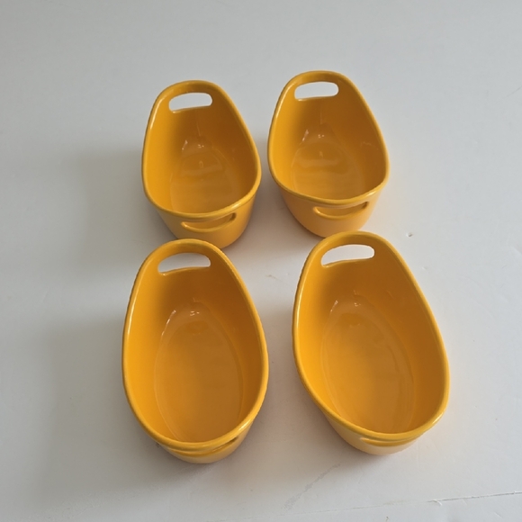Rachael Ray Set Of 4 12 Oz Oval Baking Dishes Ramekins Yellow - Picture 1 of 12